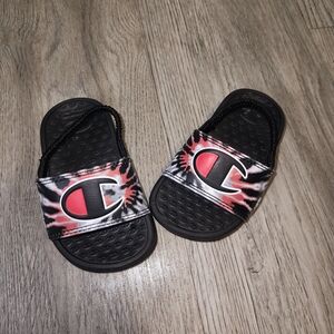 Toddler Black and Red Champion Slides | 5t